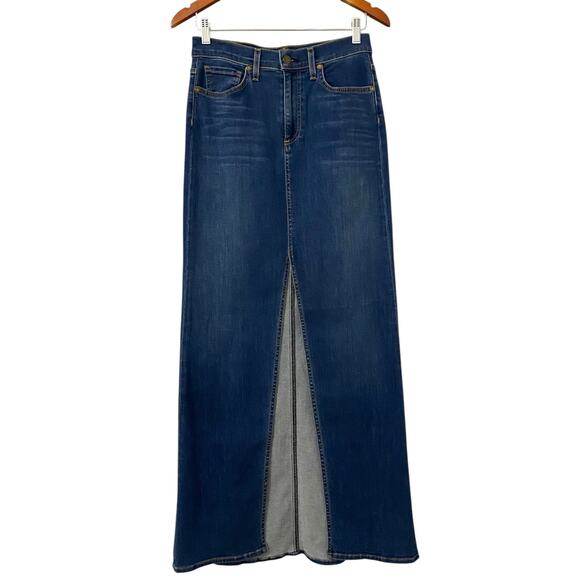 Ramy Brook Madalyn Denim Maxi Skirt US 29 Blue Jean Front Slit Western Preppy - Picture 3 of 12